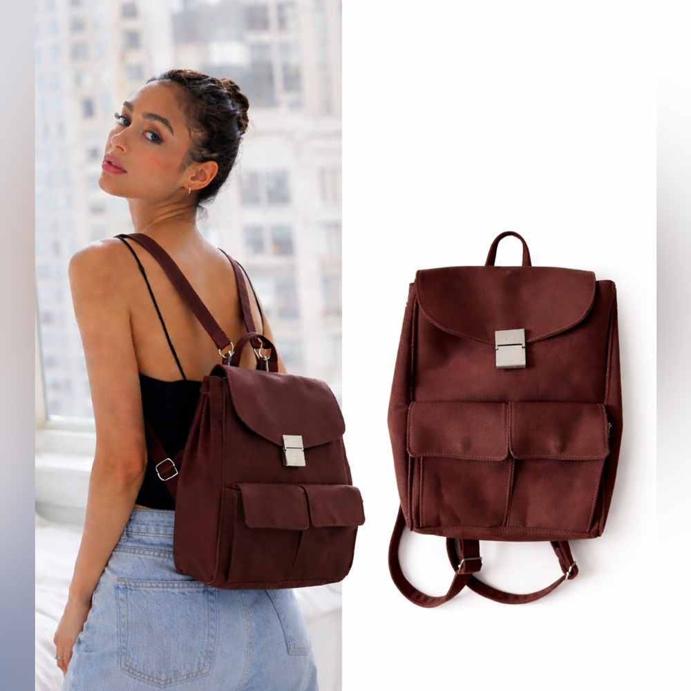 Vintage DKNY 90s Y2K Brown Nylon Mini Backpack Silver Hardware
